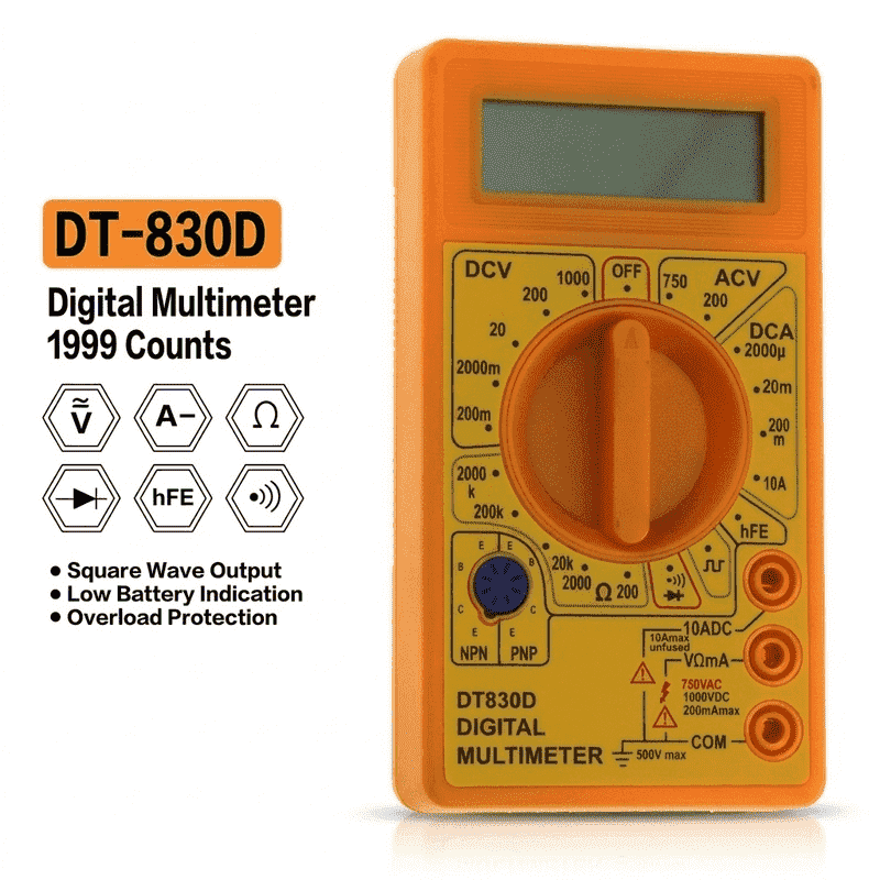 Mini Digital Multi-meter Voltmeter Voltage Ampere Ohm Tester DC AC Ammeter Power Meter Test With Probe Buzze DT830D